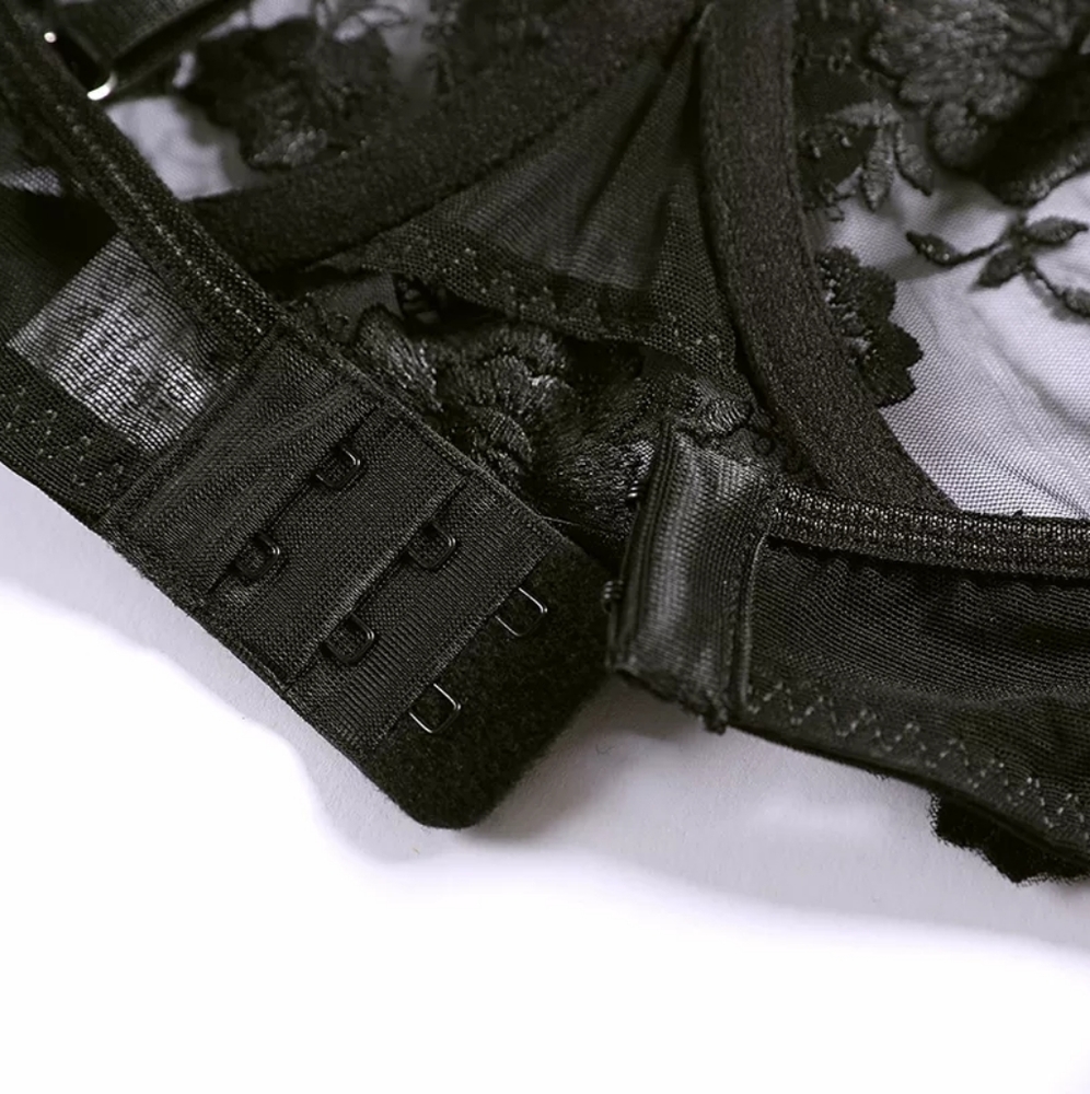 Lux Sheer Black Floral Lingerie Set - Picture 6 of 9